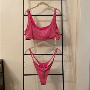 NWT SKIMS pink glitter bikini